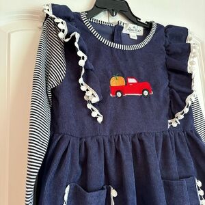 NWOT - Marie Nicole Clothing Navy Corduroy Pumpkin Boutique Dress